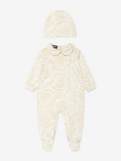 Shop Versace Baby Barocco Babygrow Gift Set In Beige