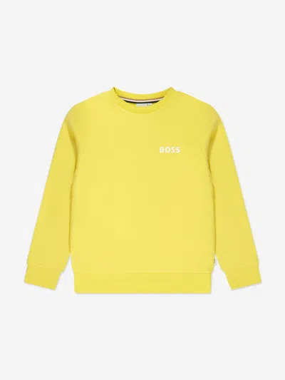 Shop Hugo Boss Boys Logo Print Sweatshirt In Yellow