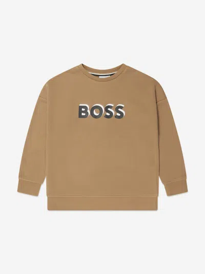 Shop Hugo Boss Boys Embossed Logo Sweatshirt In Beige