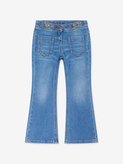Shop Versace Girls Flared Denim Jeans In Blue