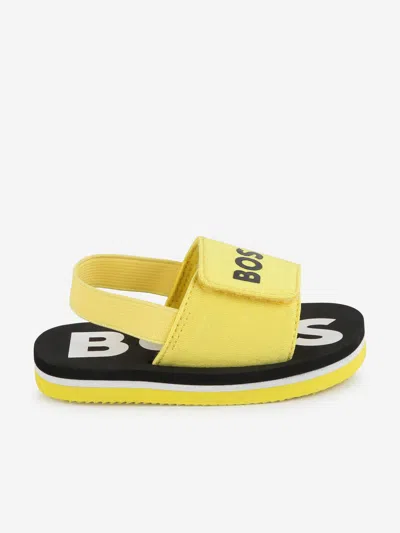 Shop Hugo Boss Boys Logo Sandals In Yellow