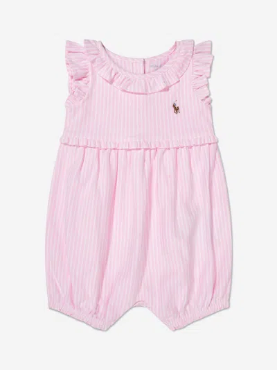 Shop Ralph Lauren Baby Girls Striped Bubble Romper In Pink