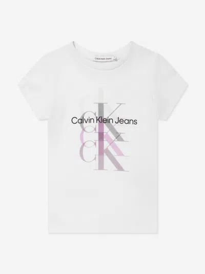 Shop Calvin Klein Jeans Est.1978 Girls Monogram Repeat Slim T-shirt In White
