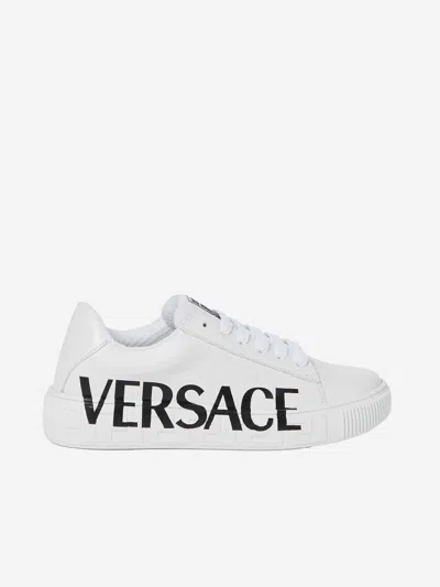 Shop Versace Unisex Leather Logo Trainers Eu 27 Uk 9 White