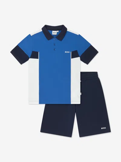 Shop Hugo Boss Boys Polo Shirt And Shorts Set In Blue