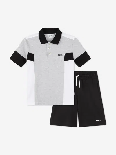 Shop Hugo Boss Boys Polo Shirt And Shorts Set In Grey