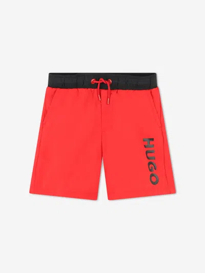 Shop Hugo Boys Logo Print Swim Shorts In Red