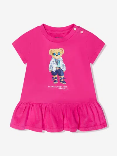 Shop Ralph Lauren Baby Girls Bear T-shirt Dress In Pink