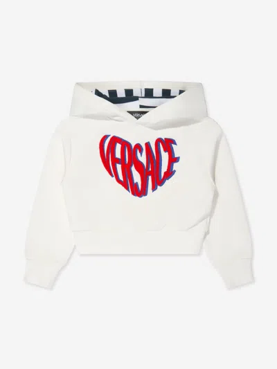 Shop Versace Girls Embroidered Logo Hoodie In White