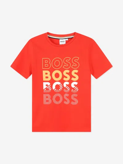Shop Hugo Boss Boys Multi Logo Print T-shirt In Red