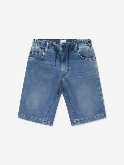 Shop Hugo Boss Boys Denim Knit Shorts In Blue