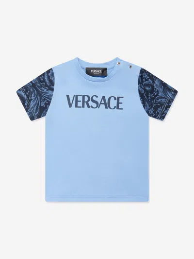Shop Versace Baby Boys Barocco Logo T-shirt In Blue