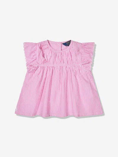 Shop Ralph Lauren Girls Striped Blouse In Pink