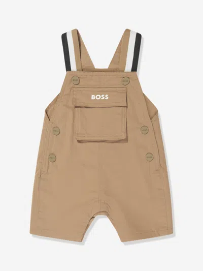 Shop Hugo Boss Baby Boys Pocket Dungarees In Beige