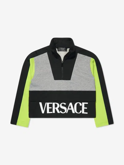 Shop Versace Boys Half Zip Sweatshirt In Grey
