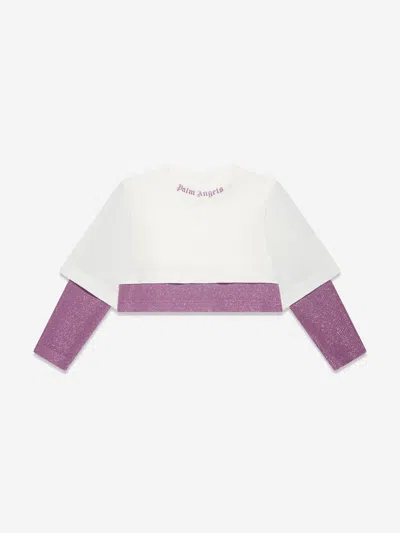 Shop Palm Angels Girls Double Layered T-shirt In Purple