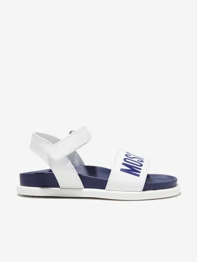 Shop Moschino Boys Maxi Logo Sandals In White