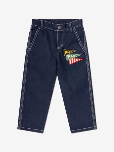Shop Kenzo Boys Jeans With Badges In Blue