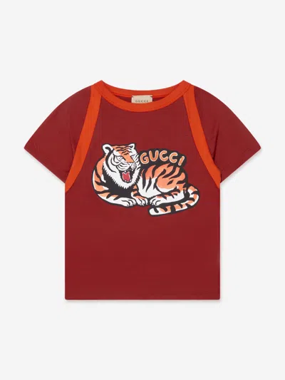 Shop Gucci Boys Tiger T-shirt In Red