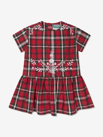 Shop Kenzo Girls Checked Embroidedress In Red