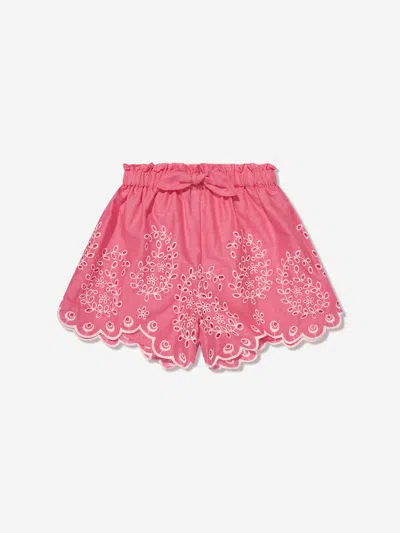 Shop Zimmermann Girls Junie Embroidered Shorts In Pink