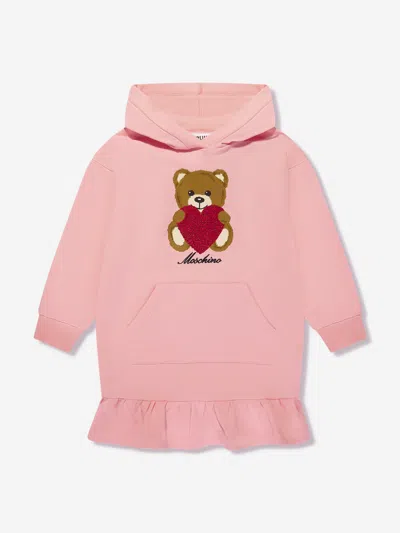 Shop Moschino Girls Hooded Sweater Dress In Pink