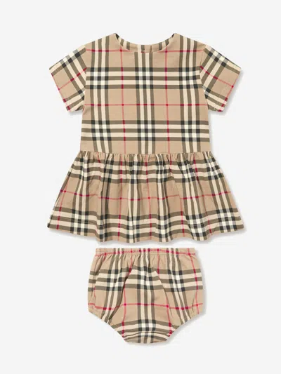 Shop Burberry Baby Girls Archive Check Lena Dress In Beige