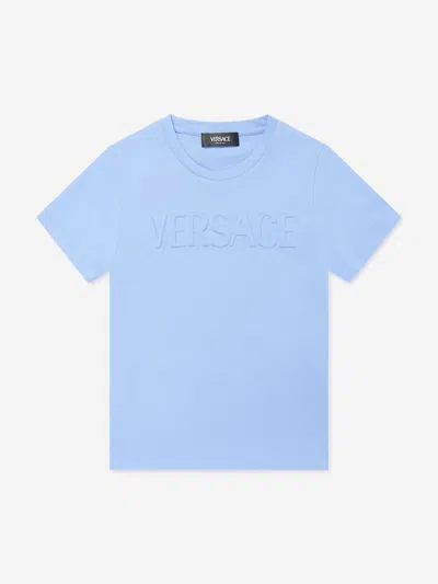 Shop Versace Boys Embossed Logo T-shirt In Blue
