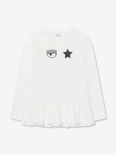 Chiara Ferragni Girls Long Sleeve T-shirt In Ivory
