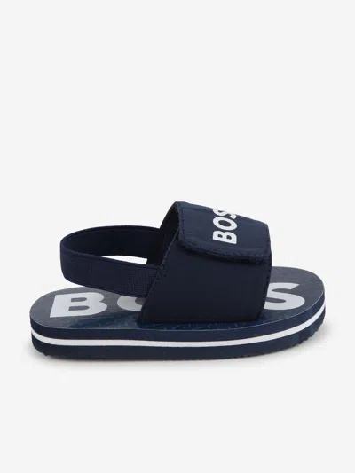Shop Hugo Boss Boys Logo Sandals In Blue