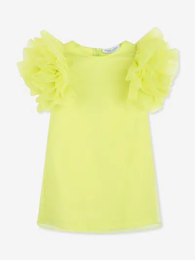 Shop Mama Luma Girls Organz Ruffle Sleeve Dress In Yellow