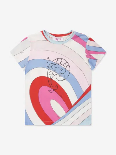 Shop Emilio Pucci Girls Fish Logo T-shirt In Multicoloured