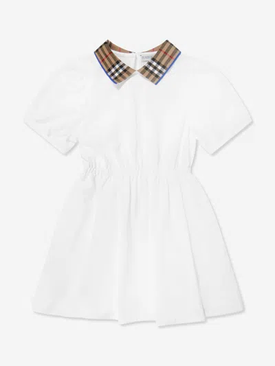 Shop Burberry Girls Check Collar Alesea Dress In White