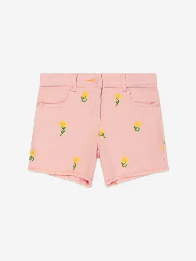Shop Stella Mccartney Girls Embroidered Flower Shorts In Pink
