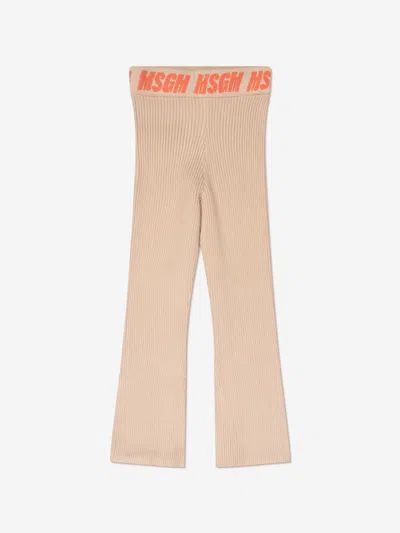 Msgm Girls Rib Knitted Flared Pants In Beige