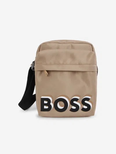 Shop Hugo Boss Boys Logo Messenger Bag In Beige