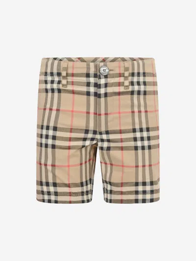 Shop Burberry Boys Beige Vintage Check Cotton Shorts 10 Yrs Brown