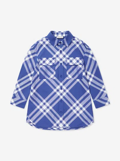 Shop Burberry Boys Check Angelo Shirt In Blue