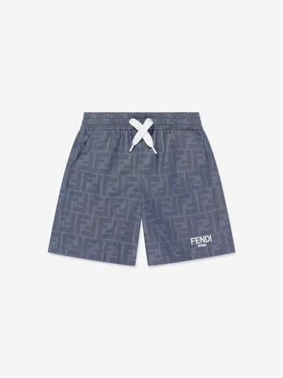 Shop Fendi Baby Boys Chambray Ff Logo Shorts In Blue