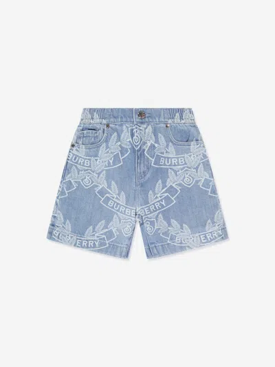 Shop Burberry Boys Castiel Crest Shorts In Blue