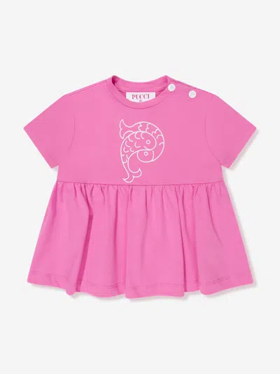 Shop Emilio Pucci Baby Girls Logo Jersey Dress In Pink