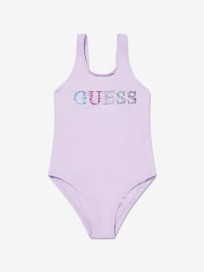 Shop Guess Girls Logo Swimsuit In Purple