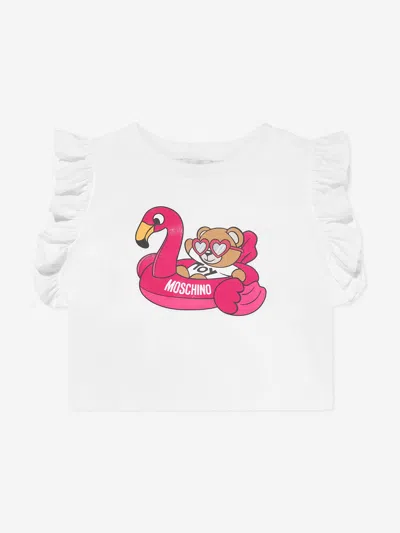 Shop Moschino Girls Teddy And Flamingo T-shirt In White