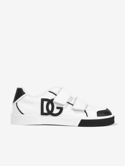 Shop Dolce & Gabbana Kids Leather Portofino Trainers In White