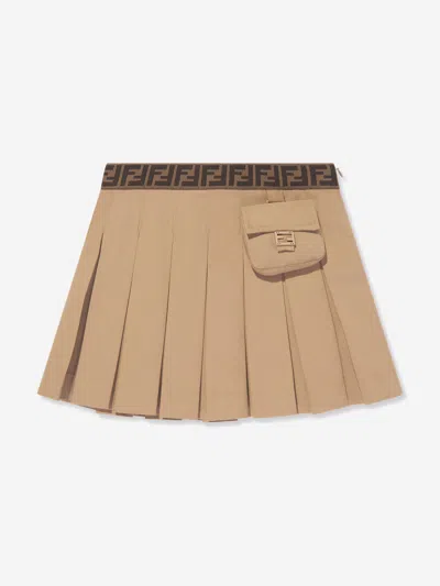 Shop Fendi Girls Pleated Skirt In Beige