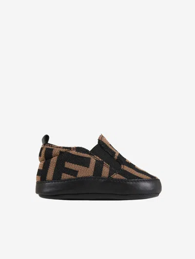 Shop Fendi Baby Boys Ff Logo Slip On Shoes In Brown