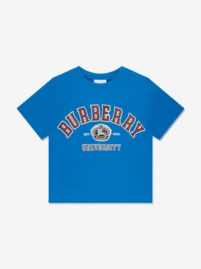Shop Burberry Boys Cedar College T-shirt In Blue