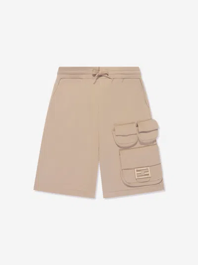 Shop Fendi Boys Baguette Pocket Cargo Shorts In Beige