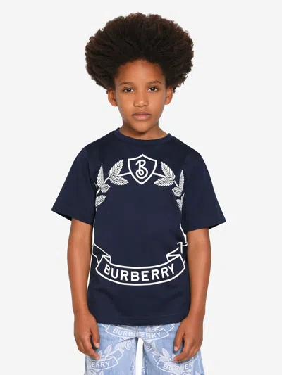 Shop Burberry Boys Crest Print T-shirt In Blue