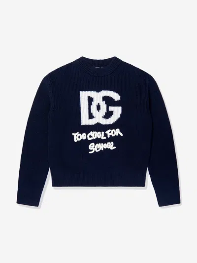 Dolce & Gabbana Girls Navy Blue Wool-knit Dg Sweater In Green
